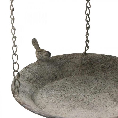 Floristik24 Mangeoire à oiseaux décorative, bain d&#39;oiseaux suspendu, panier suspendu en métal marron, blanc lavé Ø25cm H36cm