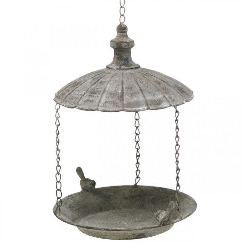 Mangeoire à oiseaux décorative, bain d'oiseaux suspendu,  panier suspendu en métal marron, blanc lavé Ø25cm H36cm-513089-000-802