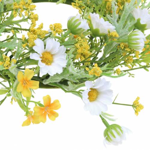 Floristik24 Couronne de fleurs aux anémones en bois blanc, jaune Ø30cm