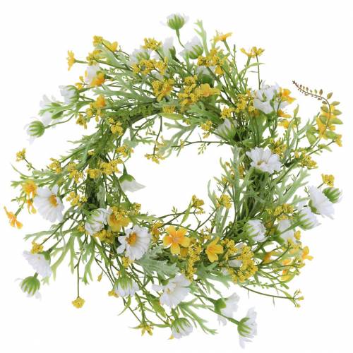 Floristik24 Couronne de fleurs aux anémones en bois blanc, jaune Ø30cm