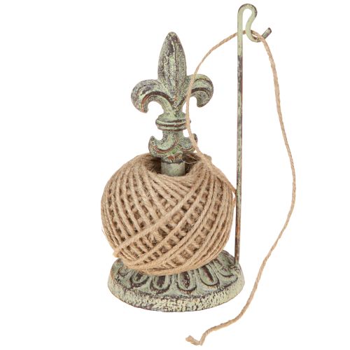 Porte-bobine de fil décoratif en métal antique avec lys et jute 20,5 cm