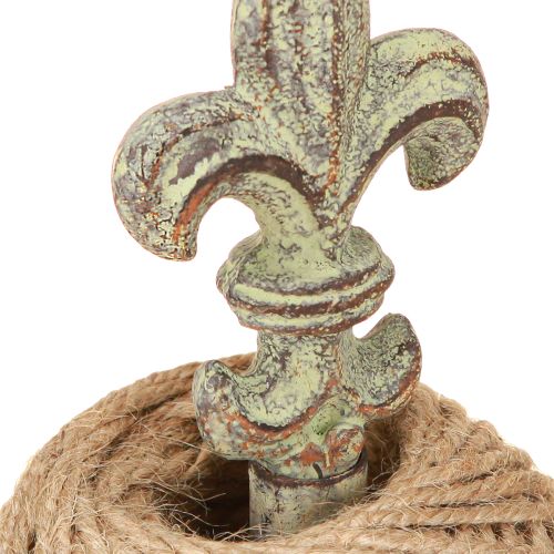 Article Porte-bobine de fil décoratif en métal antique avec lys et jute 20,5 cm