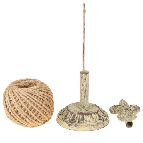 Article Porte-bobine de fil décoratif en métal antique avec lys et jute 20,5 cm