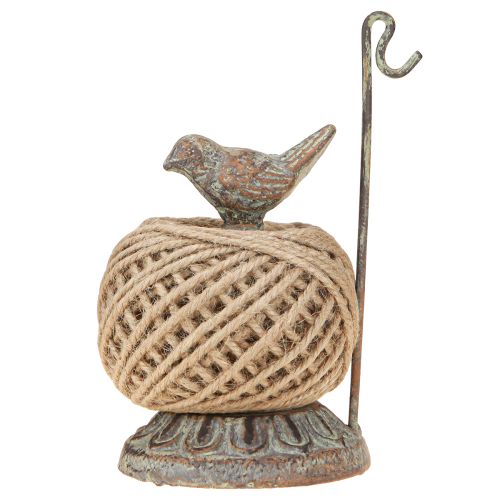 Article Porte-bobine vintage en métal avec oiseau et fil de jute H17cm