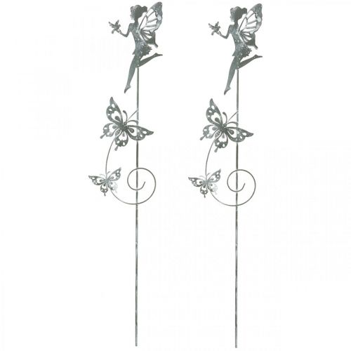 Floristik24 Décoration florale, bouchon métal fée fleur, printemps, elfe avec papillons, bouchon plante 2pcs
