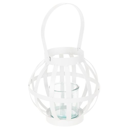 Lanterne en métal blanche avec bougeoir en verre, Ø18,5 cm acheter | Floristik24.fr