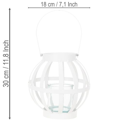 Lanterne en métal blanche avec bougeoir en verre, Ø18,5 cm | Floristik24.fr