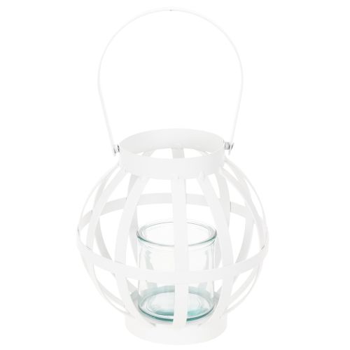 Lanterne en métal blanche avec bougeoir en verre, Ø18,5 cm | Floristik24.fr