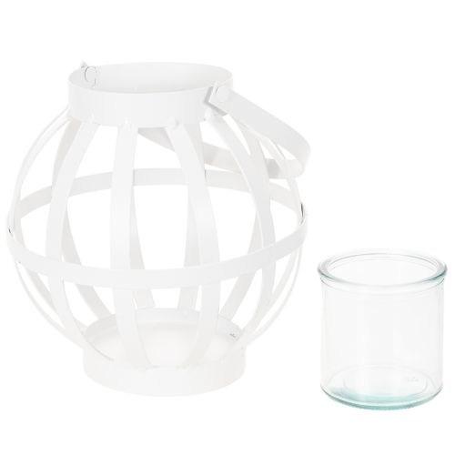 Lanterne en métal blanche avec bougeoir en verre, Ø18,5 cm | Floristik24.fr