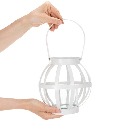 Lanterne en métal blanche avec bougeoir en verre, Ø18,5 cm | Floristik24.fr