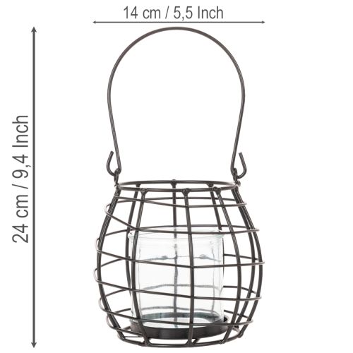 Lanterne de jardin en métal noir avec éclairage par le vent, Ø 14 cm H 12,5 cm | Floristik24.fr