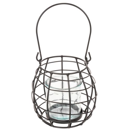 Lanterne de jardin en métal noir avec éclairage par le vent, Ø 14 cm H 12,5 cm | Floristik24.fr