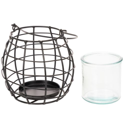 Lanterne de jardin en métal noir avec éclairage par le vent, Ø 14 cm H 12,5 cm | Floristik24.fr
