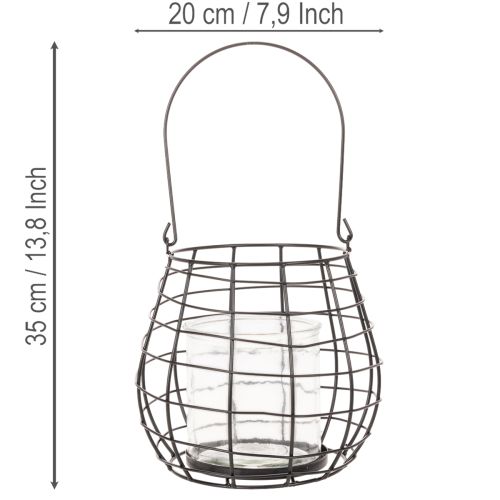 Lanterne de jardin noire avec photophore en verre Ø20 cm H18,5 cm | Floristik24.fr