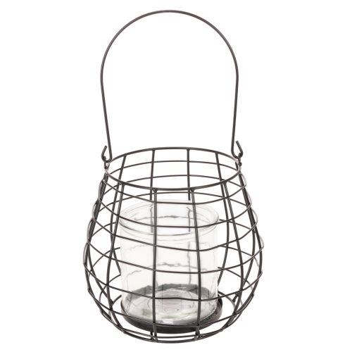 Lanterne de jardin noire avec photophore en verre Ø20 cm H18,5 cm | Floristik24.fr
