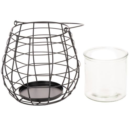 Lanterne de jardin noire avec photophore en verre Ø20 cm H18,5 cm | Floristik24.fr