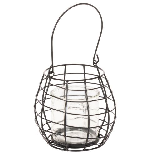 Lanterne de jardin noire avec anse et photophore en verre Ø17cm H15cm acheter | Floristik24.fr