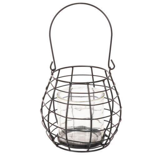 Lanterne de jardin noire avec anse et photophore en verre Ø17cm H15cm | Floristik24.fr