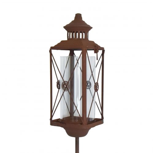 Lanterne de jardin en métal décoratif aspect rouille 12cmx12cmx135cm