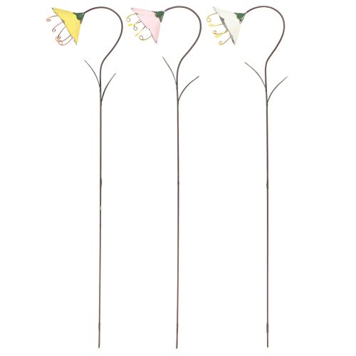 Article Piquet de Jardin Fleur Fleurs en Métal Jaune Rose Blanc 49cm 3 pcs