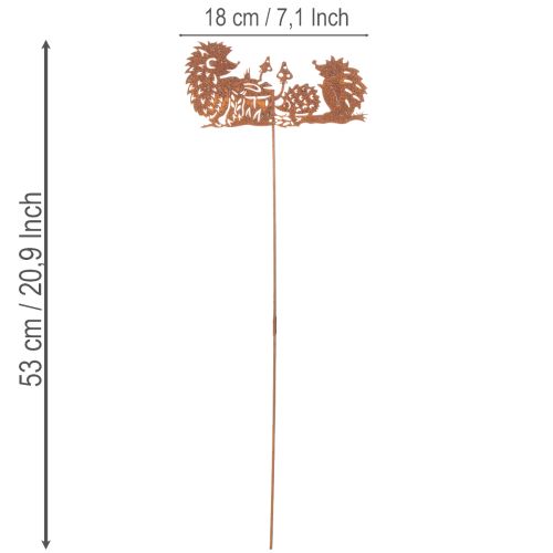 Piquet décoratif en métal motif hérisson avec finition rouille 53 cm | Floristik24.fr