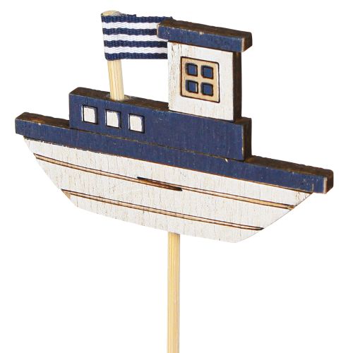 Article Piquet de Jardin Bois Maritime Tongs Bateau Bleu Blanc 8cm 12 pcs