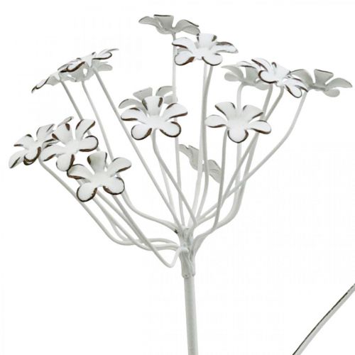 Floristik24 Bouchon de jardin fleur, décoration de jardin, bouchon végétal en métal shabby chic blanc, argent L52cm Ø10cm 2pcs