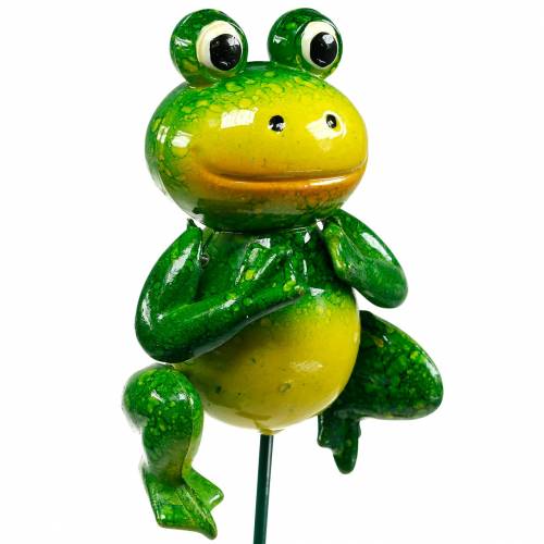 Floristik24 Bouchon déco grenouille sauteuse avec ressorts métal vert, jaune H65.5cm