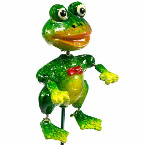 Floristik24 Grenouille décorative piquet avec noeud papillon et plumes métal vert, jaune, rouge H68,5cm