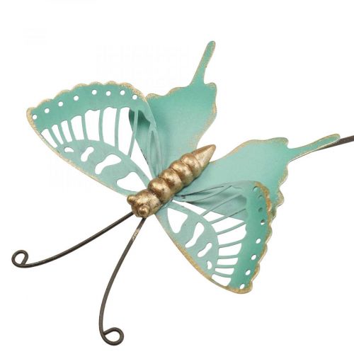 Floristik24 Piquet de jardin métal papillon turquoise or 12×10/46cm