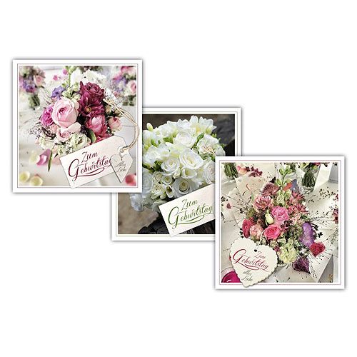 Floristik24 Cartes d'anniversaire avec enveloppe 12,5 x 12,5 cm 3pcs