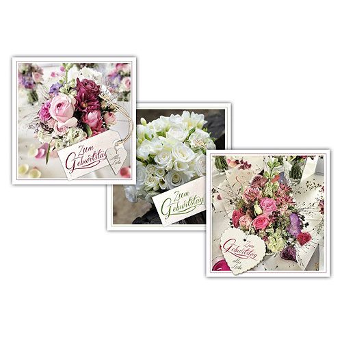 Floristik24 Cartes d&#39;anniversaire avec enveloppe 12,5 x 12,5 cm 3pcs