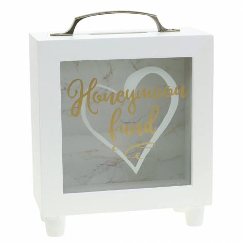 Floristik24 Tirelire de mariage "Honeymoon Fund" en bois avec façade en verre blanc H15m