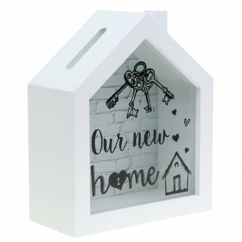 Floristik24 Tirelire &quot;Our New Home&quot; bois verre blanc 15x7cm H18cm