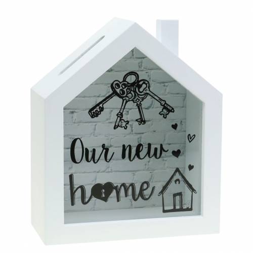 Floristik24 Tirelire &quot;Our New Home&quot; bois verre blanc 15x7cm H18cm