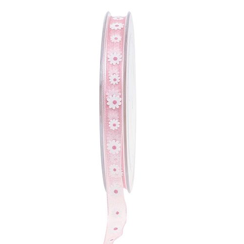 Ruban cadeau rose avec fleur 10mm 20m