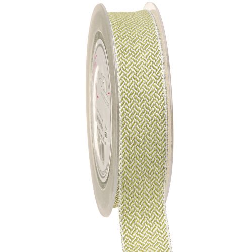 Floristik24 Ruban cadeau motif chevrons ruban décoratif blanc vert 25mm 15m