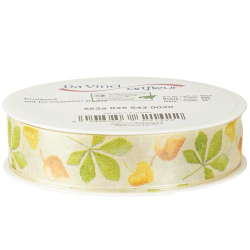 Article Ruban cadeau feuilles d'automne vertes ruban déco automne 25mm 20m