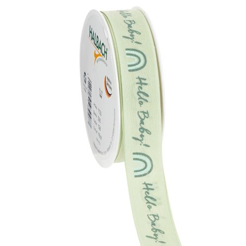 Floristik24 Ruban cadeau Hello Baby, ruban décoratif vert 25 mm 16 m
