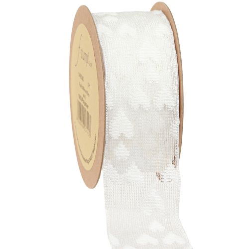 Floristik24 Ruban cadeau coeurs ruban maille blanc paillettes 40mm 10m