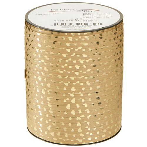 Article Ruban cadeau ruban à friser avec coeurs marron doré 10mm 100m