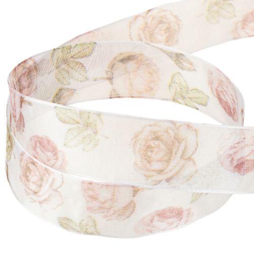 Article Ruban cadeau roses ruban organza avec fleurs 25mm 20m