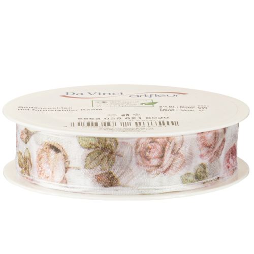 Article Ruban cadeau roses ruban organza avec fleurs 25mm 20m