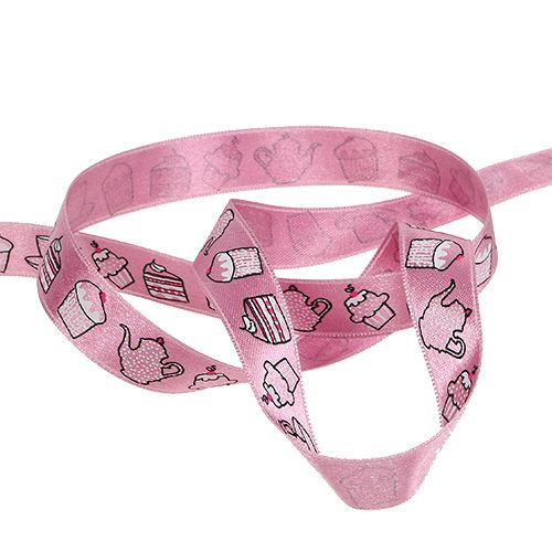 Floristik24 Ruban cadeau gâteau motif rose 15mm 20m