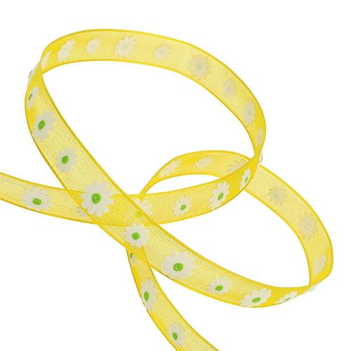 Floristik24 Ruban cadeau jaune avec fleur 10mm 20m