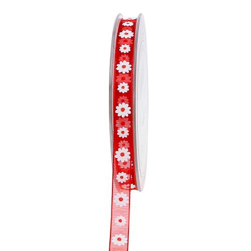 Floristik24 Ruban cadeau rouge avec fleur 10 mm 20 m