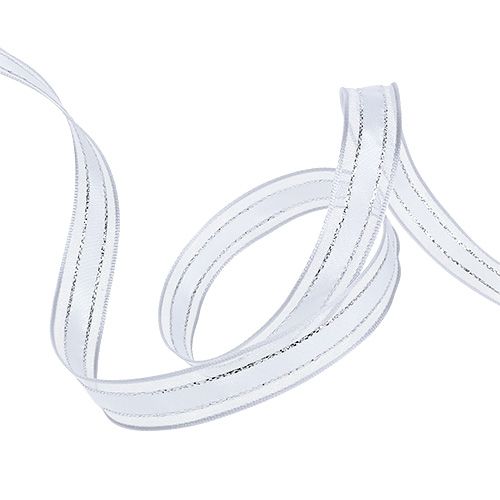 Floristik24 Ruban cadeau avec bord métallique Blanc 15mm 20m