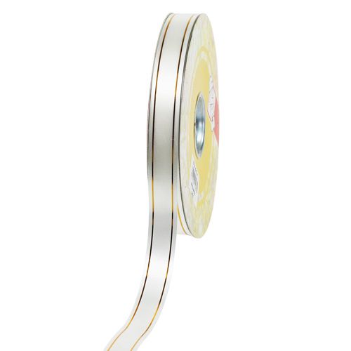 Floristik24 Ruban cadeau 2 bandes dorées sur blanc 19mm 100m