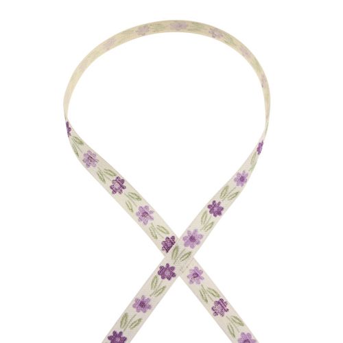 Article Ruban cadeau fleurs ruban coton violet blanc 15mm 20m