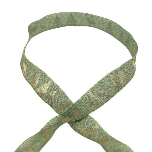 Article Ruban cadeau vert or ruban de Noël cerf 25mm 15m